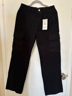 Zara Black Men's Cargo Pants - Utility Pocket Design